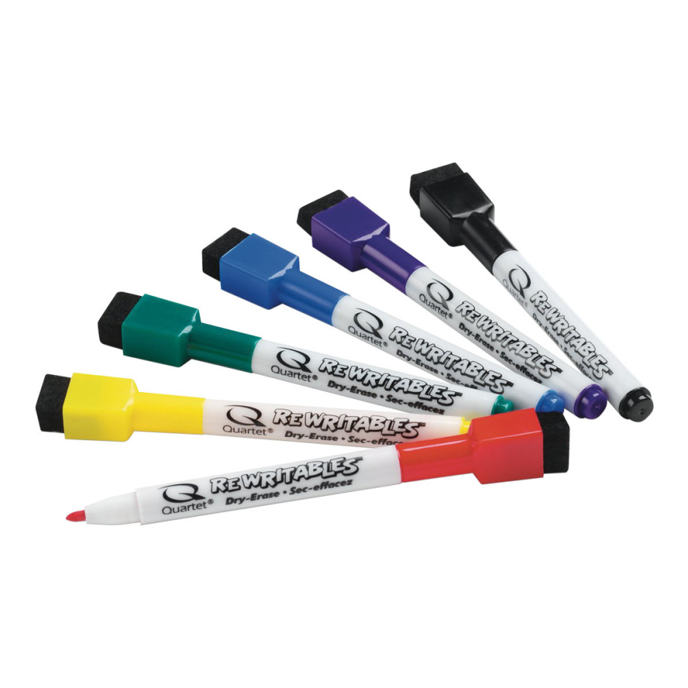 Produktbild för Quartet ReWritables - markering - svart, röd, blå, grön, gul, mörklila (paket om 6)