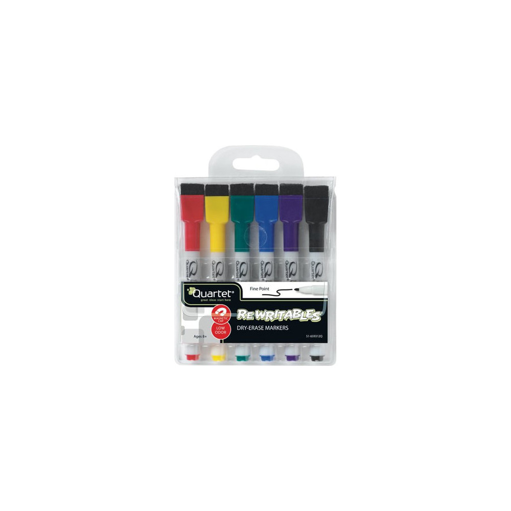 Produktbild för Quartet ReWritables - markering - svart, röd, blå, grön, gul, mörklila (paket om 6)