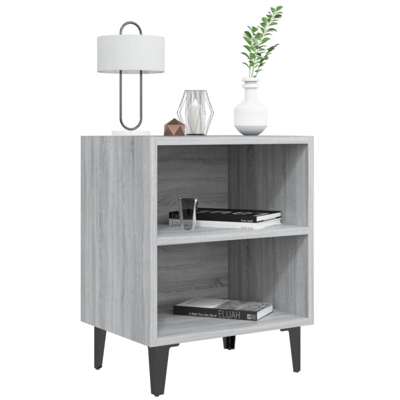 Produktbild för Sängbord med metallben grå sonoma 40x30x50 cm