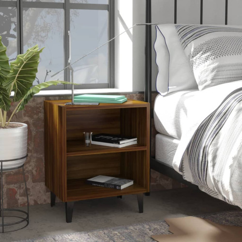 vidaXL Sängbord med metallben 2 st brun ek 40x30x50 cm