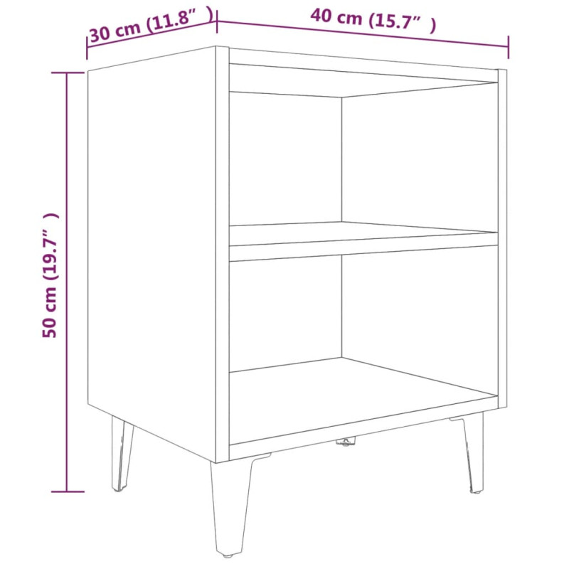 Produktbild för Sängbord med metallben 2 st brun ek 40x30x50 cm