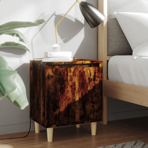vidaXL Sängbord med massiva träben rökfärgad ek 40x30x50 cm