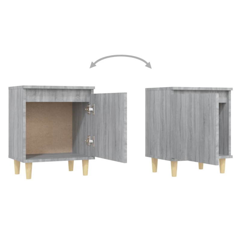 Produktbild för Sängbord med massiva träben grå sonoma 40x30x50 cm