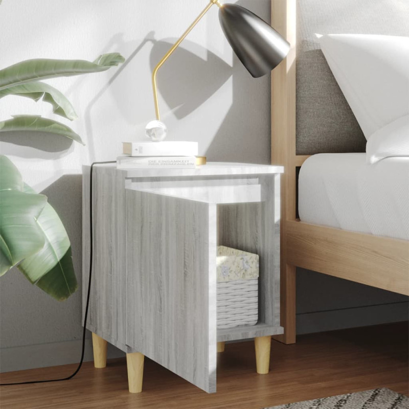 Produktbild för Sängbord med ben i massivt trä 2 st grå sonoma 40x30x50 cm