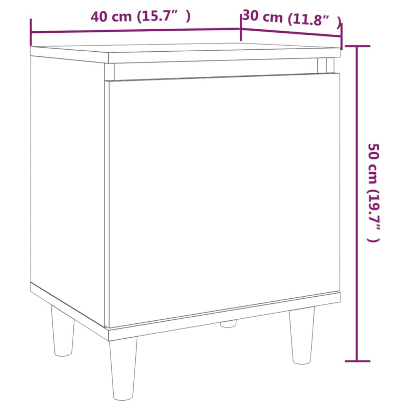 Produktbild för Sängbord med ben i massivt trä 2 st grå sonoma 40x30x50 cm