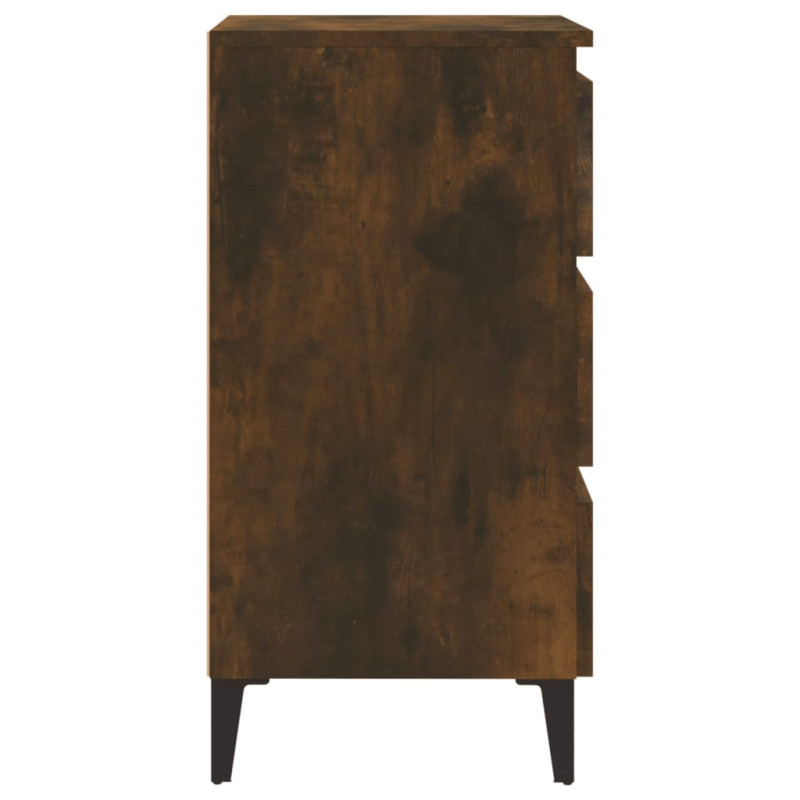 Produktbild för Sängbord med ben i metall rökfärgad ek 40x35x69 cm