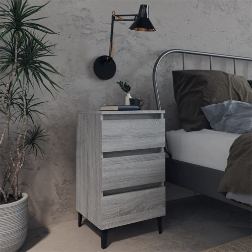 vidaXL Sängbord med metallben grå sonoma-ek 40x35x69 cm