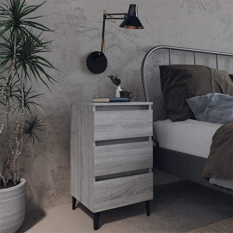 Produktbild för Sängbord med metallben grå sonoma-ek 40x35x69 cm