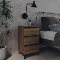Produktbild för Sängbord med metallben brun ek 40x35x69 cm