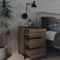 Produktbild för Sängbord med metallben brun ek 40x35x69 cm