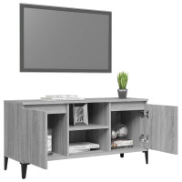 Produktbild för TV-bänk med metallben grå sonoma 103,5x35x50 cm