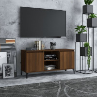 Produktbild för TV-bänk med metallben brun ek 103,5x35x50 cm