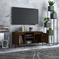 Produktbild för TV-bänk med metallben brun ek 103,5x35x50 cm