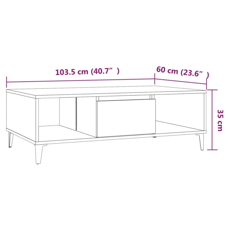 Produktbild för Soffbord rökfärgad ek 103,5x60x35 cm spånskiva