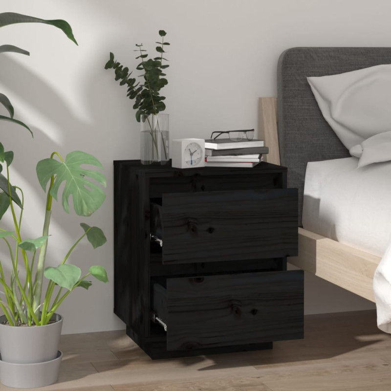 Produktbild för Sängbord svart 40x35x50 cm massiv furu