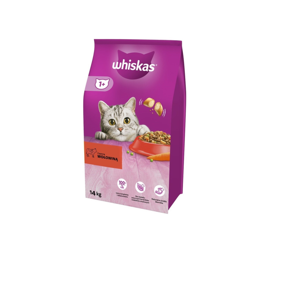 Produktbild för Whiskas tørfoder til voksne katte med oksekød