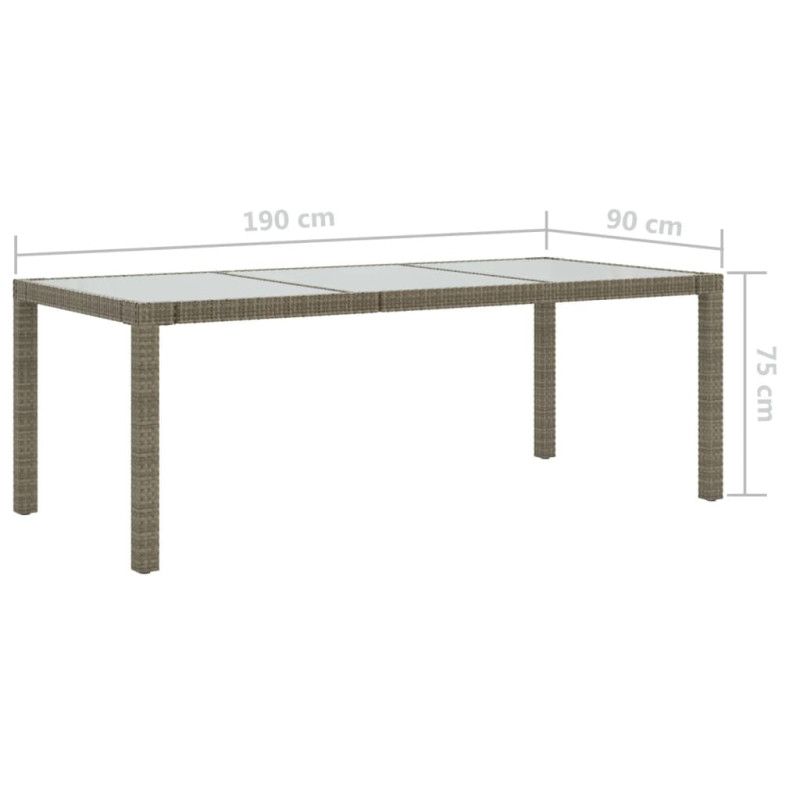 Produktbild för Utebord grå 190x90x75 cm härdat glas och konstrotting