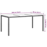 Produktbild för Utebord grå 190x90x75 cm härdat glas och konstrotting
