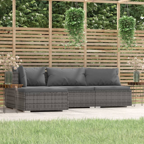 vidaXL Loungegrupp för trädgården 4 delar med dynor konstrotting grå
