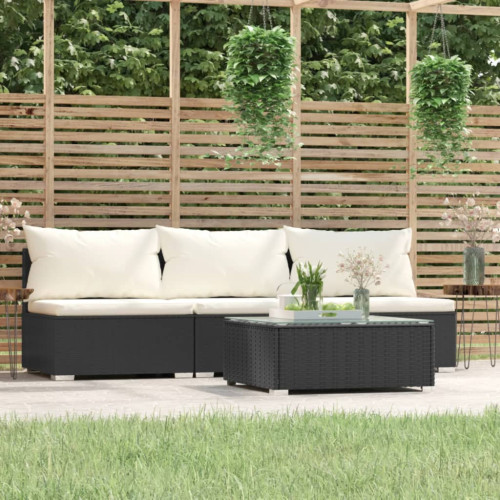 vidaXL Loungegrupp för trädgården med dynor 4 delar svart konstrotting