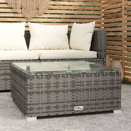 vidaXL Trädgårdsbord grå 60x60x30 cm konstrotting och glas