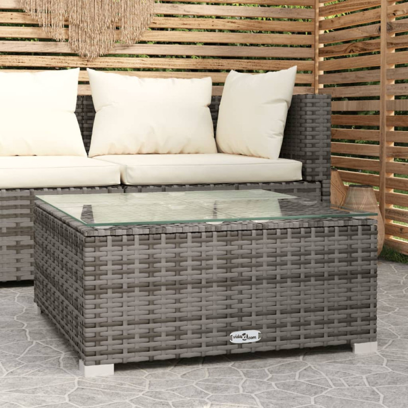 Produktbild för Trädgårdsbord grå 60x60x30 cm konstrotting och glas