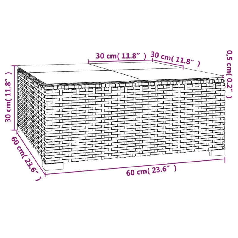 Produktbild för Trädgårdsbord grå 60x60x30 cm konstrotting och glas