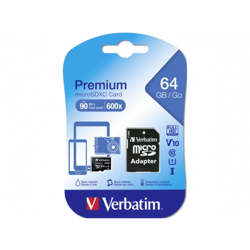 VERBATIM Verbatim Premium 64 GB MicroSDXC Klass 10