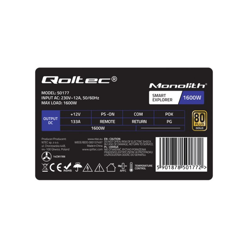 Produktbild för Qoltec 50177 strömförsörjningsenheter 1600 W Silver