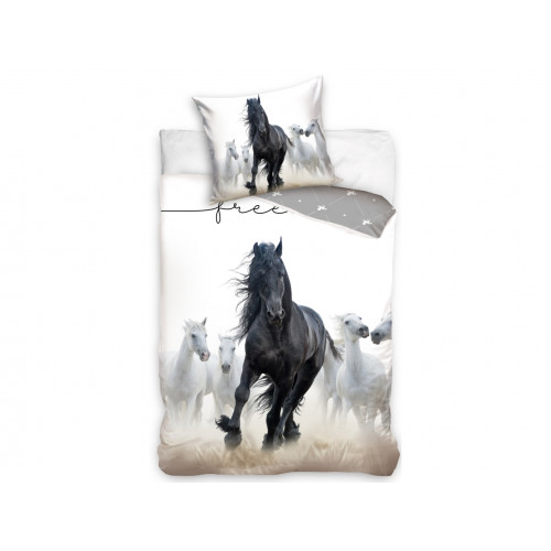 MCU Heste sort og hvide Sengetøj 140 x 200, 100 procent bomuld