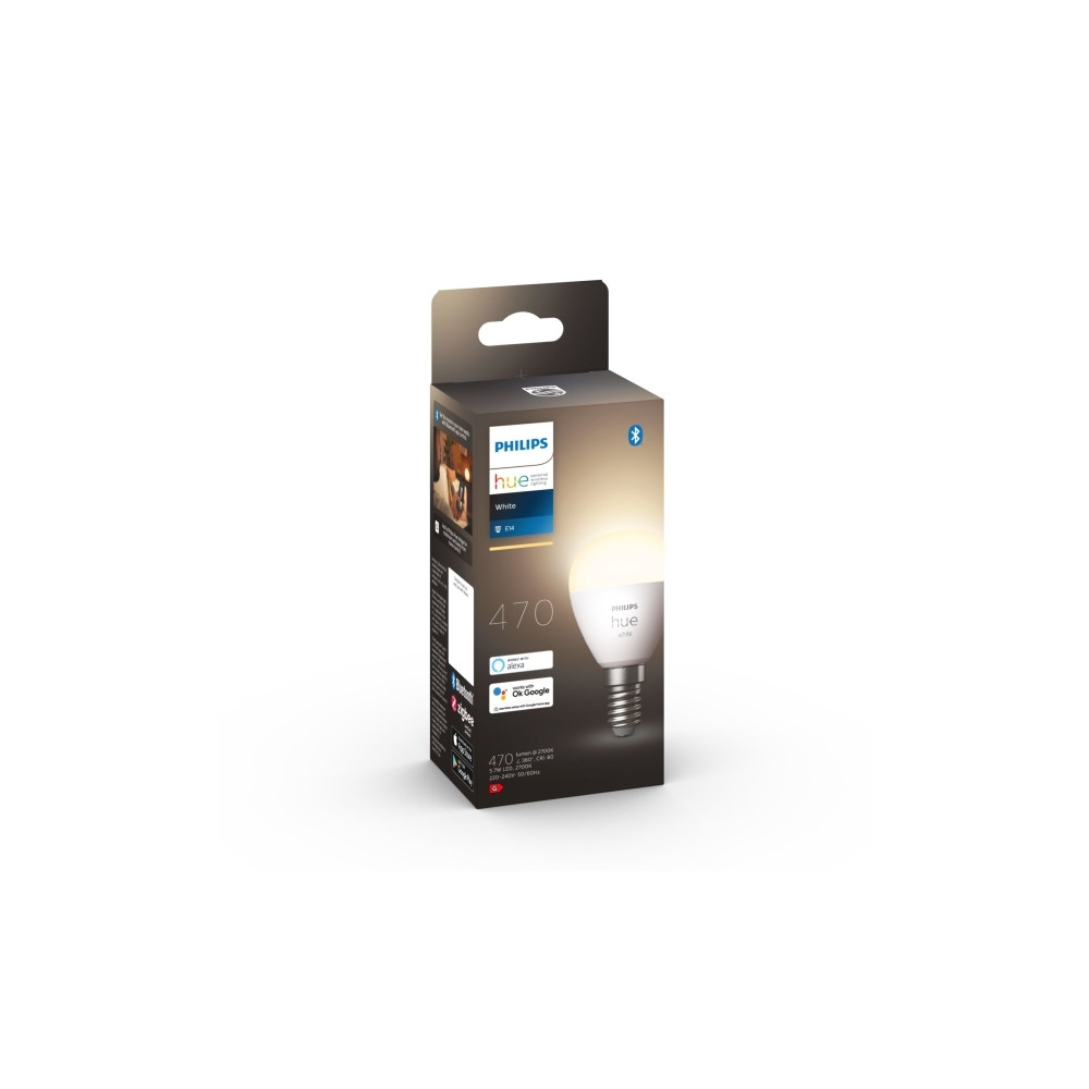 Produktbild för Philips Hue - LED-glödlampa - form: P45 - E14 - 5.7 W - varmt vitt ljus - 2700 K - vit