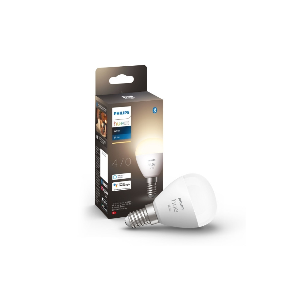 Produktbild för Philips Hue - LED-glödlampa - form: P45 - E14 - 5.7 W - varmt vitt ljus - 2700 K - vit