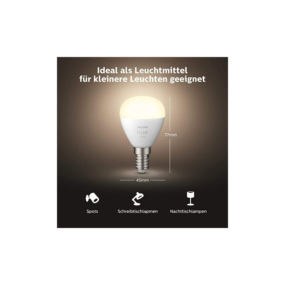 Produktbild för Philips Hue - LED-glödlampa - form: P45 - E14 - 5.7 W - varmt vitt ljus - 2700 K - vit