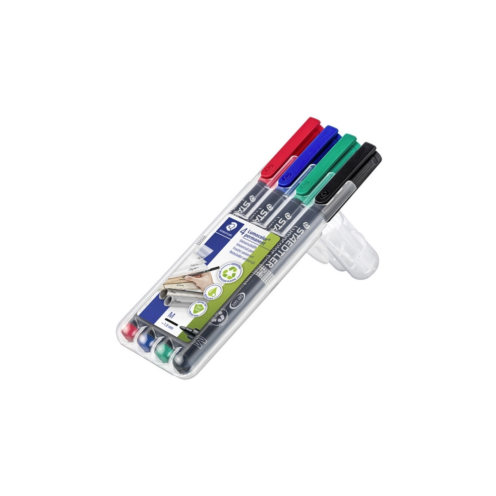 Produktbild för STAEDTLER Lumocolor 317 - markering - svart, röd, blå, grön (paket om 4)