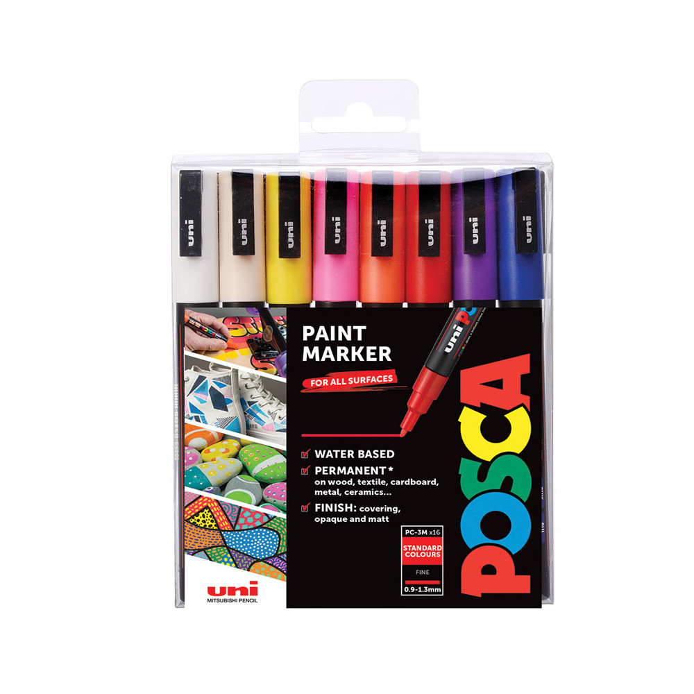 Produktbild för POSCA PC-3M, Multifärg, Multifärg, 16 färger, Rund, 16 styck