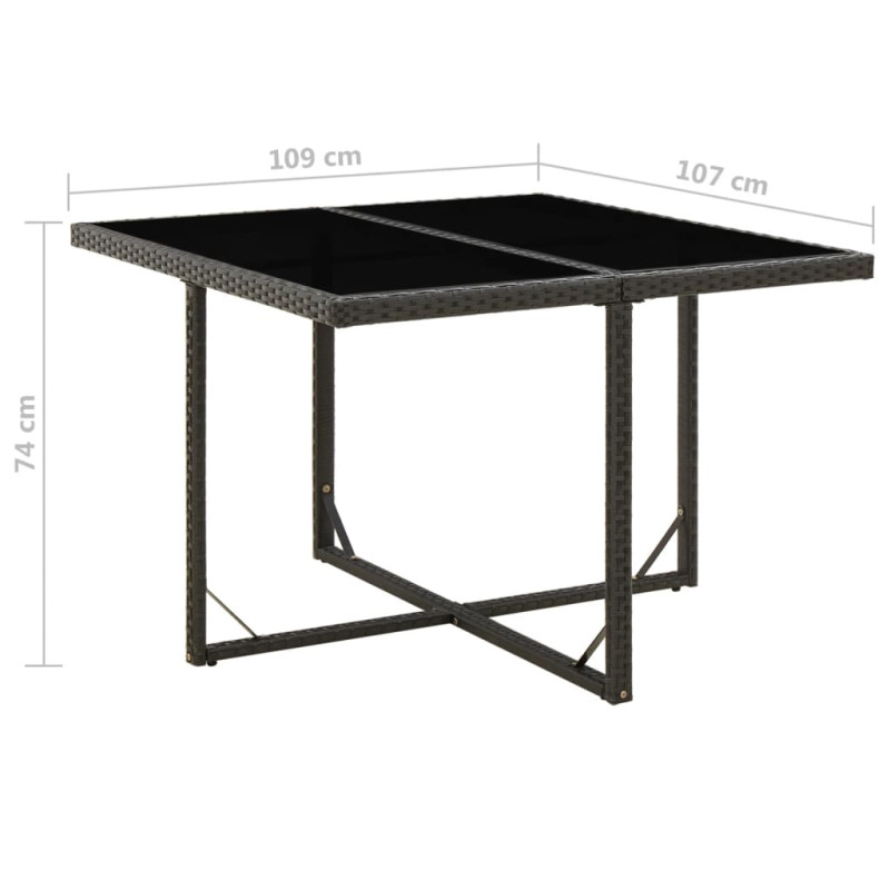 Produktbild för Trädgårdsbord svart 109x107x74 cm konstrotting och glas