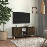 Produktbild för TV-bänk med massiva träben rökfärgad ek 103,5x35x50 cm