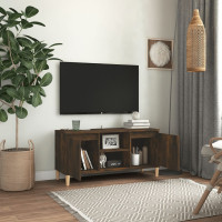 Produktbild för TV-bänk med massiva träben rökfärgad ek 103,5x35x50 cm