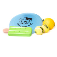 Produktbild för Hundleksaksmix, 4 st (frisbee, boll på snöre, tennisboll, po...
