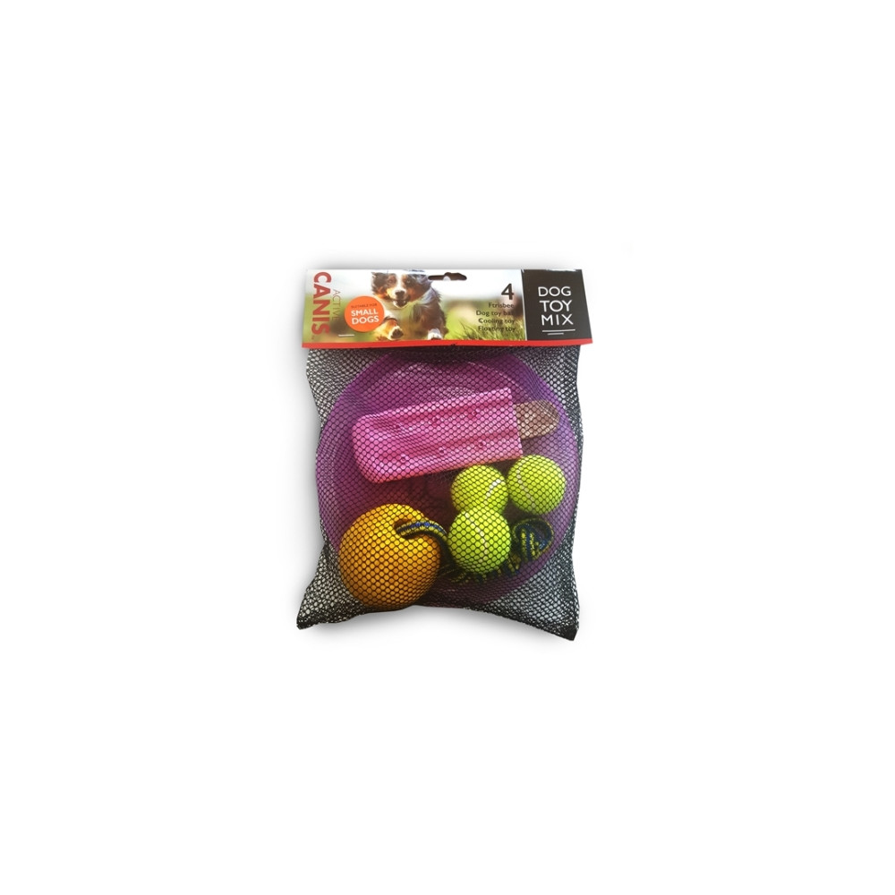 Produktbild för Hundleksaksmix, 4 st (frisbee, boll på snöre, tennisboll, po...
