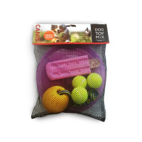 Produktbild för Hundleksaksmix, 4 st (frisbee, boll på snöre, tennisboll, po...
