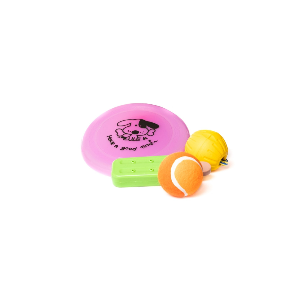Produktbild för Hundleksaksmix, 4 st (frisbee, boll på snöre, tennisboll, po...