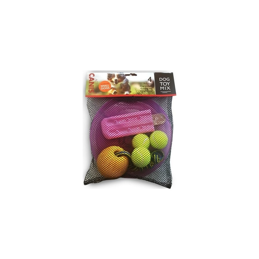 Produktbild för Hundleksaksmix, 4 st (frisbee, boll på snöre, tennisboll, po...