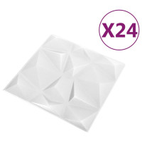 Produktbild för 3D Väggpaneler 24 st 50x50 cm diamant vit 6 m²
