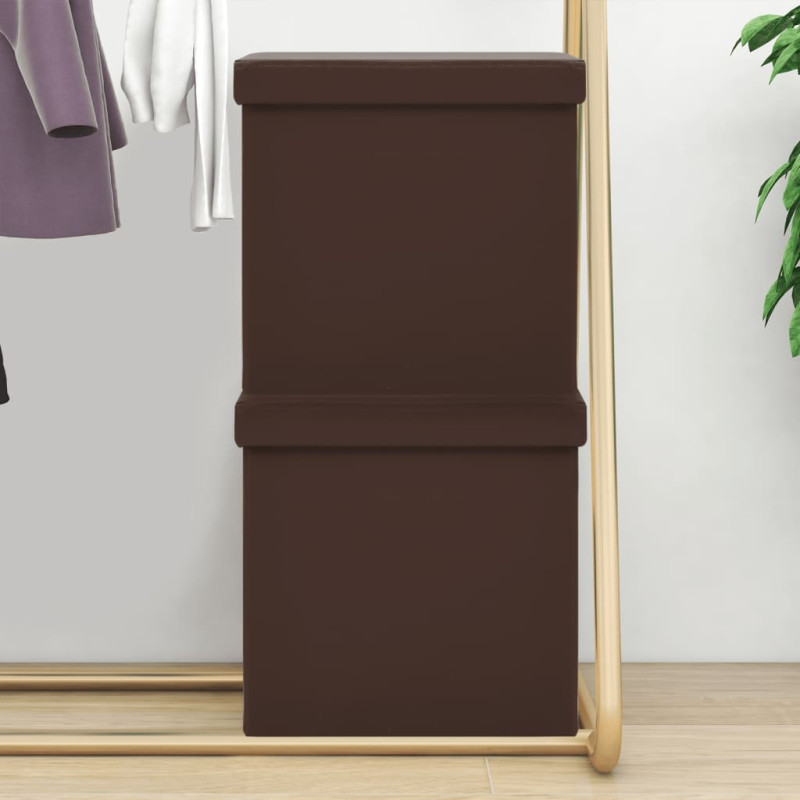 Produktbild för Hopfällbara förvaringspallar 2 st brun PVC