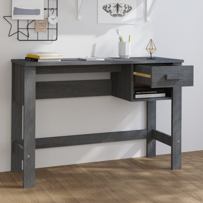 Produktbild för Skrivbord HAMAR mörkgrå 110x40x75 cm massiv furu