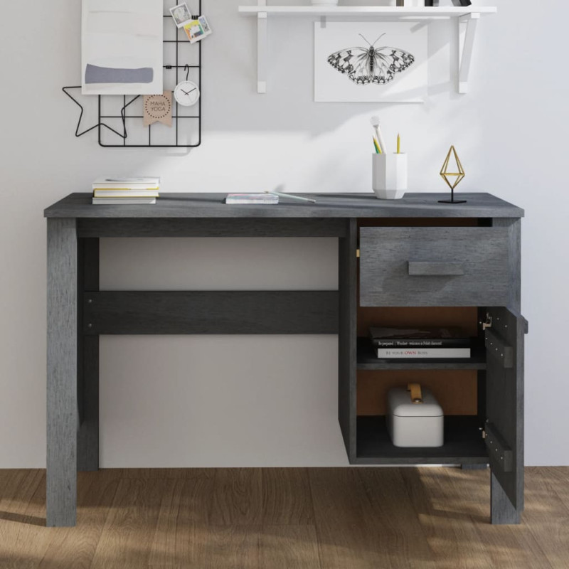 Produktbild för Skrivbord HAMAR mörkgrå 113x50x75 cm massiv furu