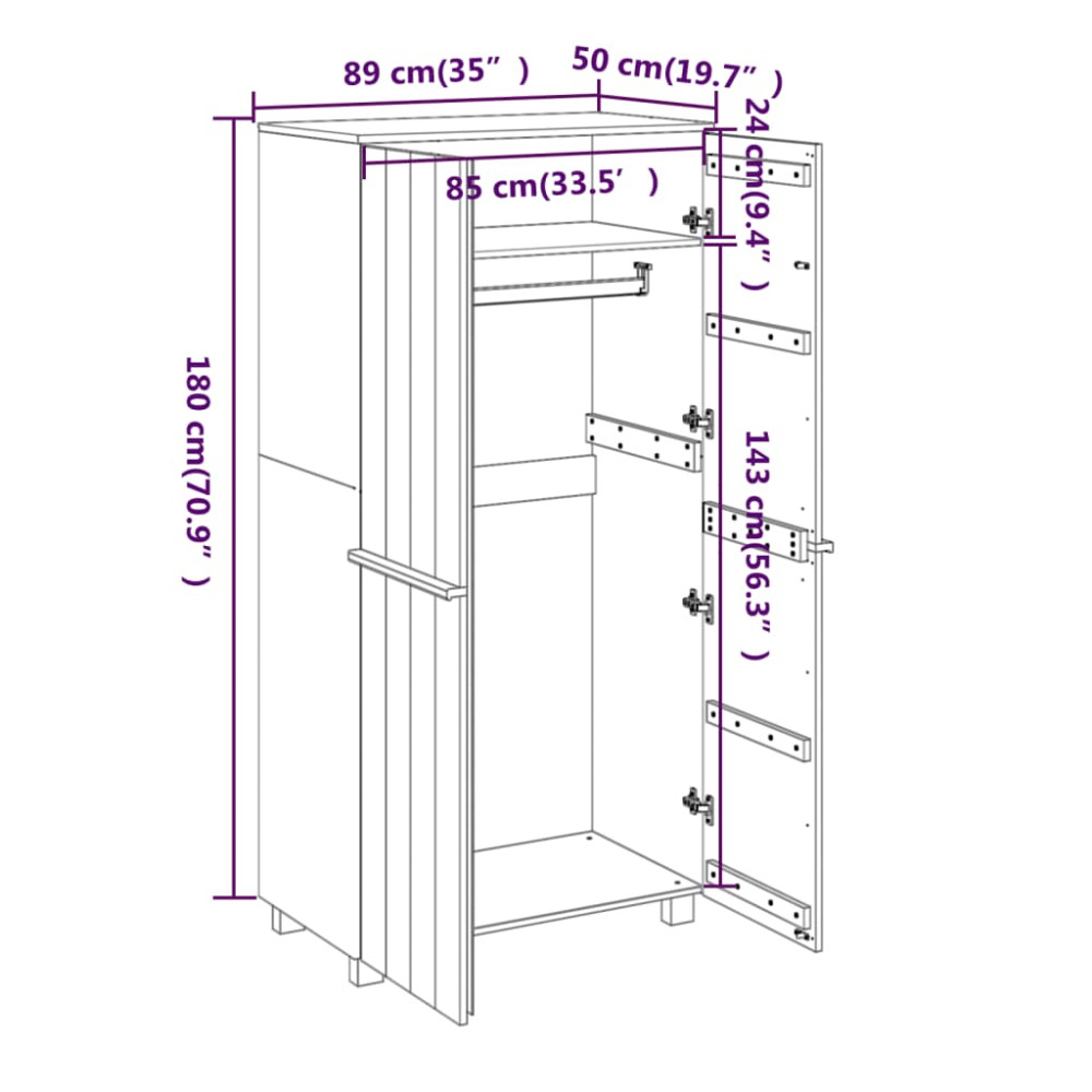 Produktbild för Garderob HAMAR ljusgrå 89x50x180 cm massiv furu