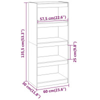 Produktbild för Bokhylla/Rumsavdelare grå 60x30x135,5 cm massiv furu