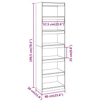 Produktbild för Bokhylla/Rumsavdelare grå 60x30x199,5 cm massiv furu